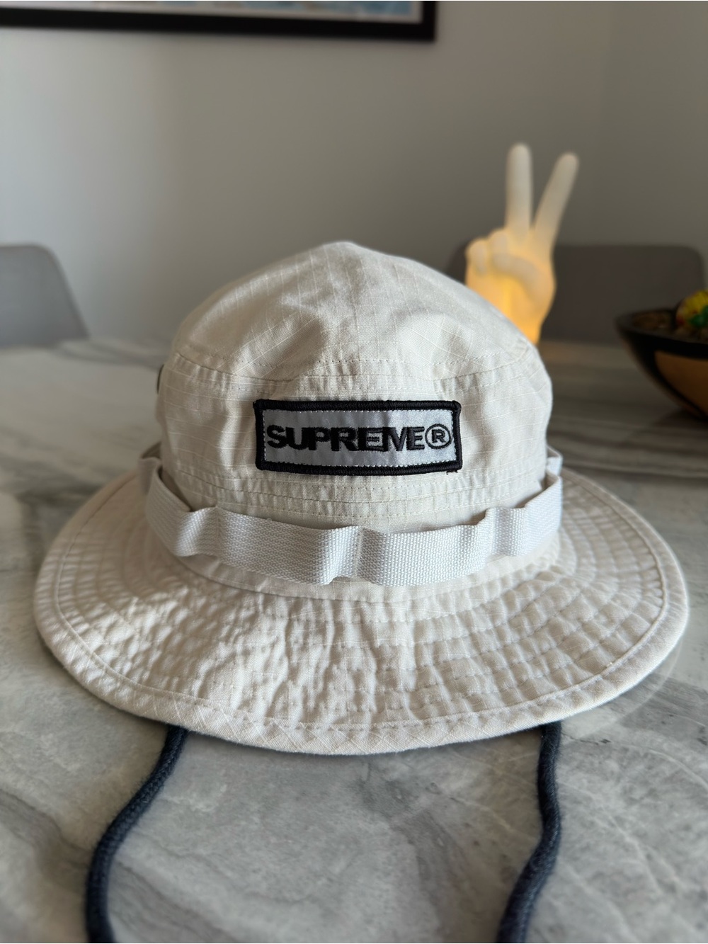 Supreme Reflective Patch Boonie Hat Natural Off-White SS21